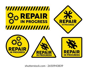 Reparatie in uitvoering geel teken. In aanbouw teken.