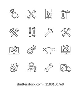 Repair related icons: thin vector icon set, black and white kit