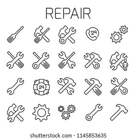 Repair related vector icon set. Well-crafted sign in thin line style with editable stroke. Vector symbols isolated on a white background. Simple pictograms.
