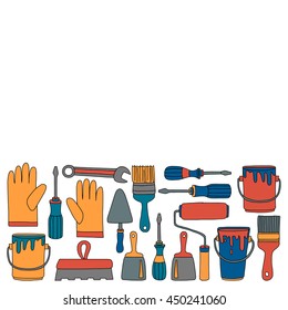 Repair and renovation tools Hand drawn vector icons