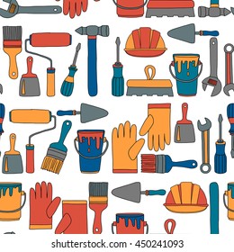 Repair and renovation tools Hand drawn vector icons