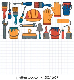 Repair and renovation tools Hand drawn vector icons
