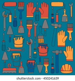 Repair and renovation tools Hand drawn vector icons