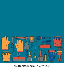 Repair and renovation tools Hand drawn vector icons
