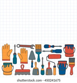 Repair and renovation tools Hand drawn vector icons