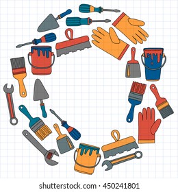 Repair and renovation tools Hand drawn vector icons