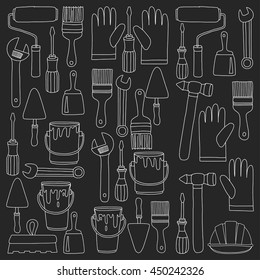 Repair and renovation tools Hand drawn vector icons