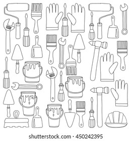 Repair and renovation tools Hand drawn vector icons