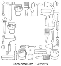 Repair and renovation tools Hand drawn vector icons