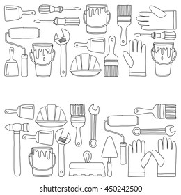 Repair and renovation tools Hand drawn vector icons