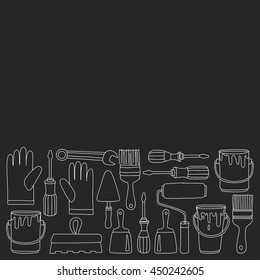 Repair and renovation tools Hand drawn vector icons