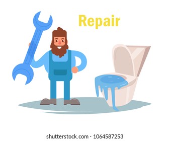 Repair of sanitary ware. Vector. Cartoon. Isolated art on white background. Flat