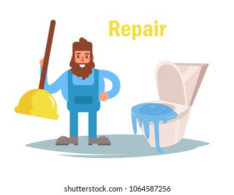 Repair of sanitary ware. Vector. Cartoon. Isolated art on white background. Flat
