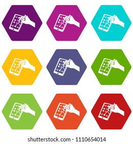 Repair screen smartphone icons 9 set coloful isolated on white for web