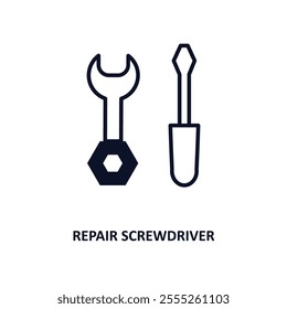 repair screwdriver outline icon.  Thin line icon from construction tools collection. Editable vector isolated on white background