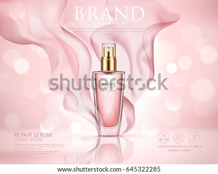 repair serum ad, pink bokeh background with soft pink chiffon, 3d illustration Сток-фото © 