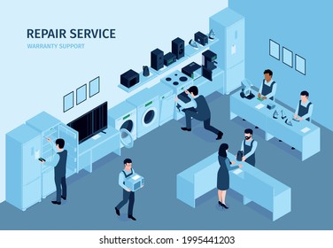 Repair service background with maintenance symbols isometric vector illustration