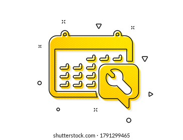 Repair service calendar sign. Spanner tool icon. Fix instruments symbol. Yellow circles pattern. Classic spanner icon. Geometric elements. Vector