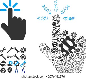 Repair service click mosaic of service tools. Vector click is organized of gearwheels, wrenches, and other instruments, and based on click icon. Abstraction of industrial job.