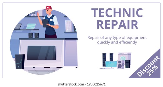 Repair service color banner with a repairman on a white background flat vector illustration