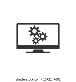 Repair service computer icon. Vector illustration, flat design.