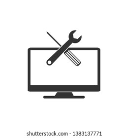 Repair, service computer icon. Vector illustration, flat design.