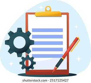 repair service concept, paper tablet with mechanical gears