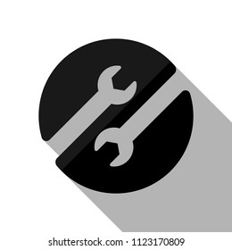 Repair service, couple of wrench in circle. Black object with long shadow on white background