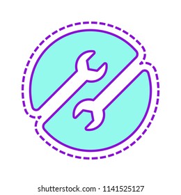 Repair service, couple of wrench in circle. Colored sketch with dotted border on white background
