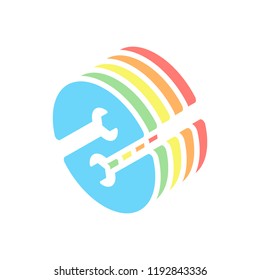 Repair service, couple of wrench in circle. Stack of colorful isometric icons on white background