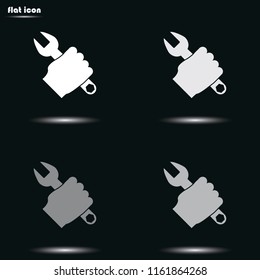 Repair service flat grayscale vector icon. Hand holding a wrench illustration.