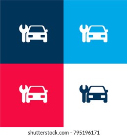 Repair service four color material and minimal icon logo set in red and blue