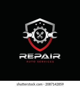 Repair Service. Gear and pistons. Auto emblem.