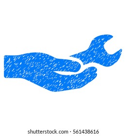Repair Service grainy textured icon for overlay watermark stamps. Flat symbol with scratched texture. Dotted vector blue ink rubber seal stamp with grunge design on a white background.