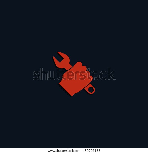 Repair service hand\
holding a wrench.