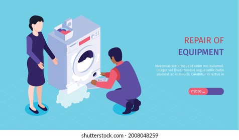 Repair service horizontal banner with maintenance symbols isometric vector illustration