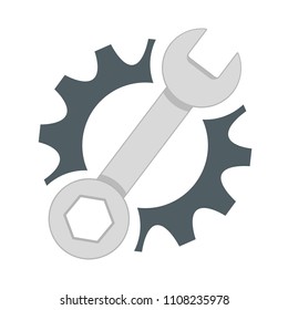Repair service icon. Black cog and blue wrench icon concept. Repair logo