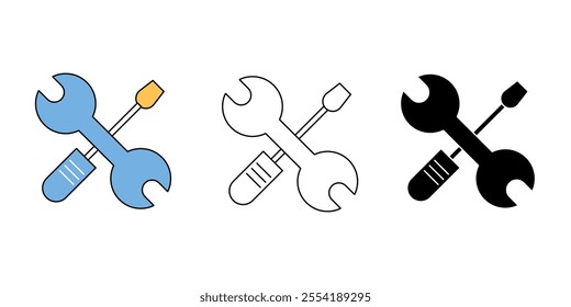 Repair service icon isolated on transparent background. Screwdriver and wrench  flat design, Fix and repair concept, tools set icons linear style, outline vector illustration.