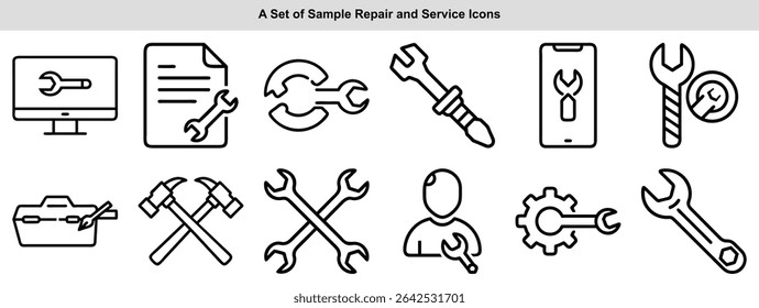 Repair Service Icons Set Black Wrench Hammer Tool Computer Mobile Phone Document