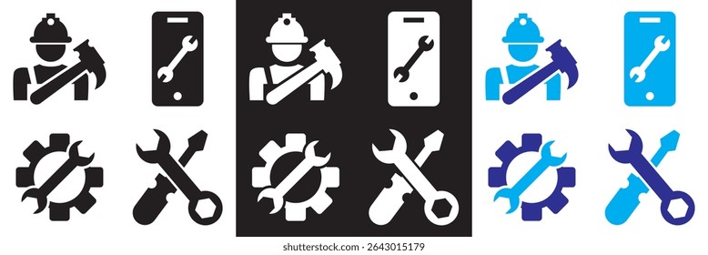 Repair Service  Icons.  Vector illustration . Isolated on white and black  background. EPS 10