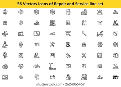 Repair and Service Line Icon Set Clean Modern Graphics for Websites and Apps