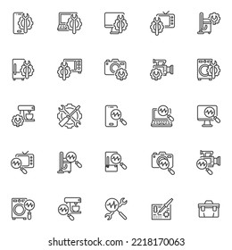 Repair service line icons set. linear style symbols collection, outline signs pack. Repair and diagnostic service vector graphics. Set includes icons as electronics circuit board soldering, tool box