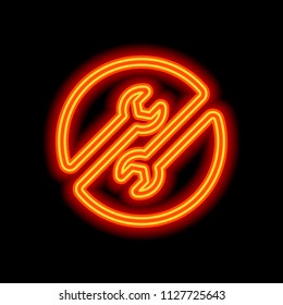 Repair service. Linear, thin outline. Orange neon style on black background. Light icon