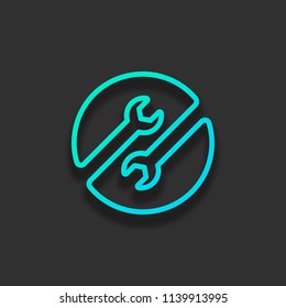 Repair service. Linear, thin outline. Colorful logo concept with soft shadow on dark background. Icon color of azure ocean