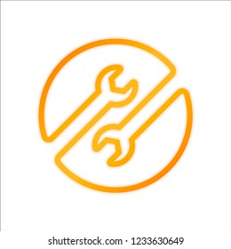 Repair service. Linear, thin outline. Orange sign with low light on white background