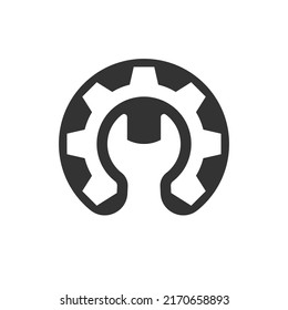 Repair service logo design template. Wrench and gear sign isolated on white background. Technical assistance symbol. Vector illustration