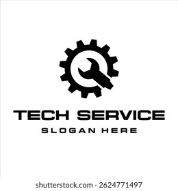Repair service logo design template. Wrench and gear sign isolated on white background.