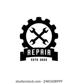 Repair service logo, gear and tool of motor 