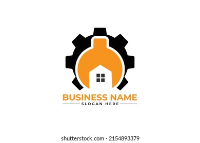 repair service logo with home setting and wrench