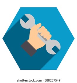 Repair Service long shadow vector icon. Style is a flat symbol on a colored hexagon button with longshadow.